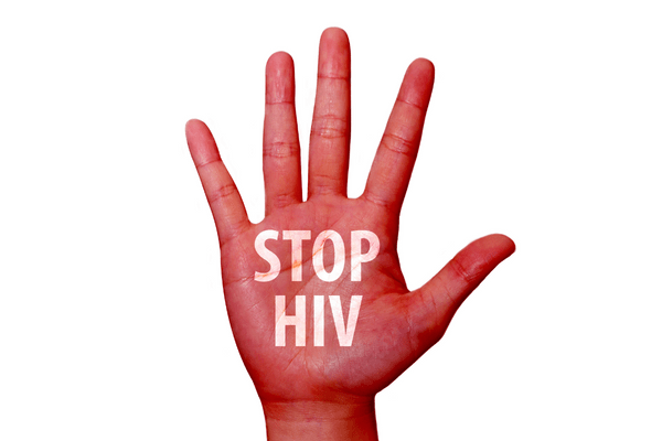 Hand painted in red saying "STOP HIV"